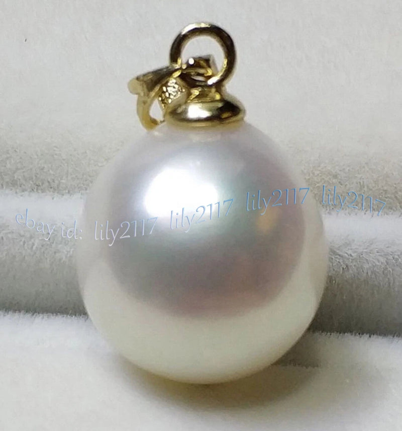 Gorgeous AAA 8-13mm Genuine Natural Round South Sea White Pearl Pendant 14K Gold Charms