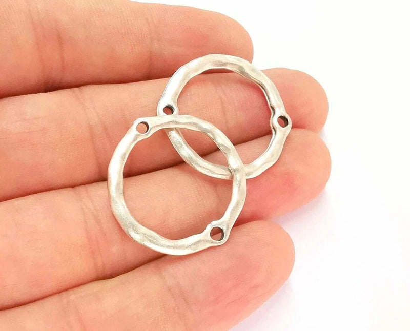 2 Pcs Circle Round Dangle Charms Antique Silver Plated jewelry Accessories Charms