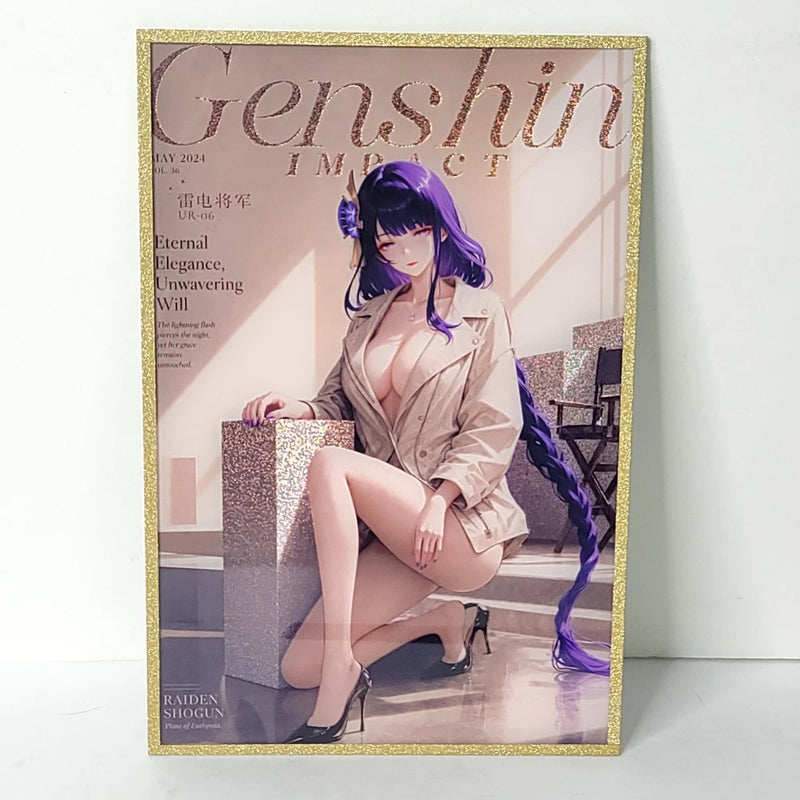 Raiden Elegance Gold Waifu Card Anime Girl Wall Art Oversized Board A5 Model