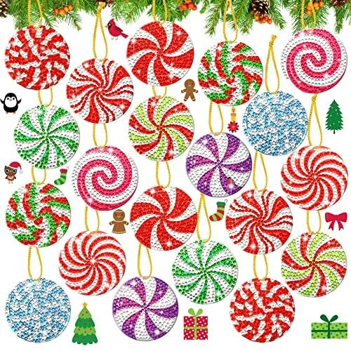 20 Pack Christmas Diamond Painting Keychains 5D DIY Diamond Art Xmas Ornaments Model