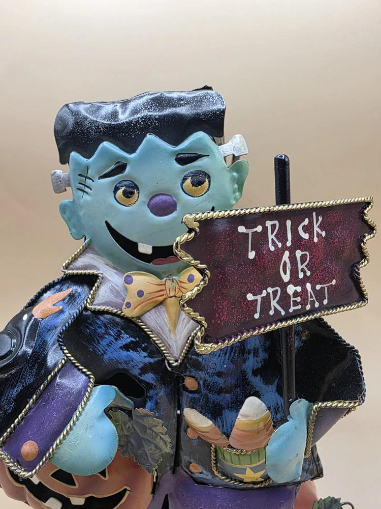 Frankenstein Halloween Figurine Trick or Treat Sign Pumpkin Monster Votive Hold Model