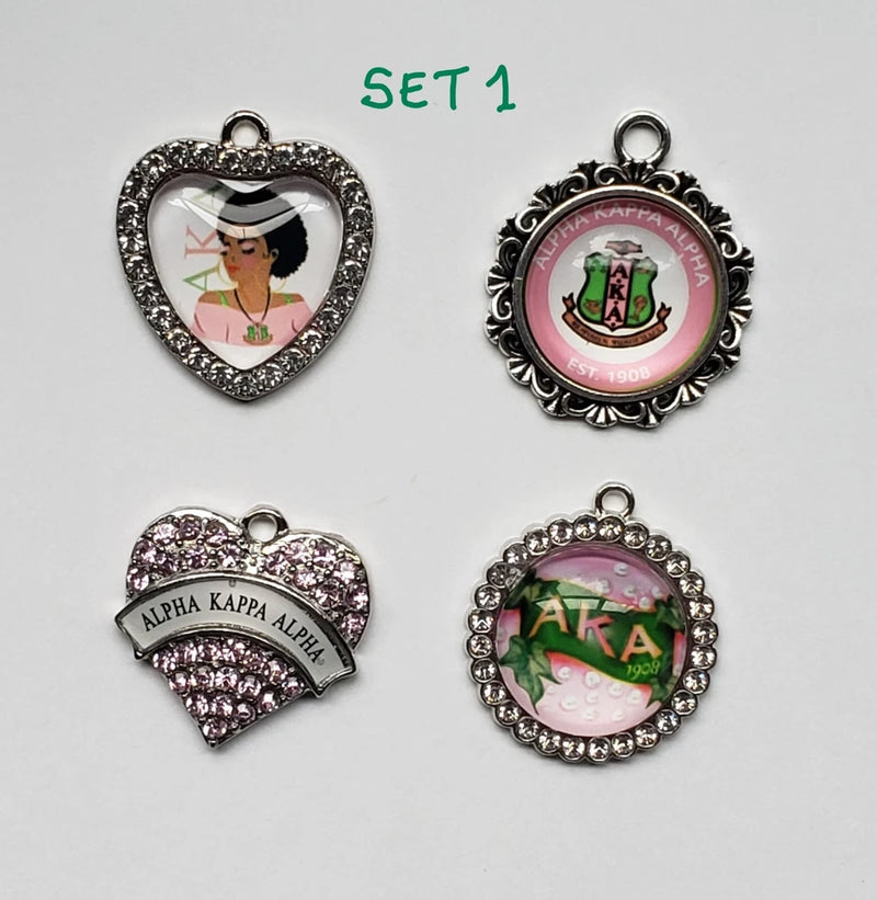 New, lot of 4 Pcs Exclusive Designs, CZ stones Glass top AKA 1908 Sorority charm Charms