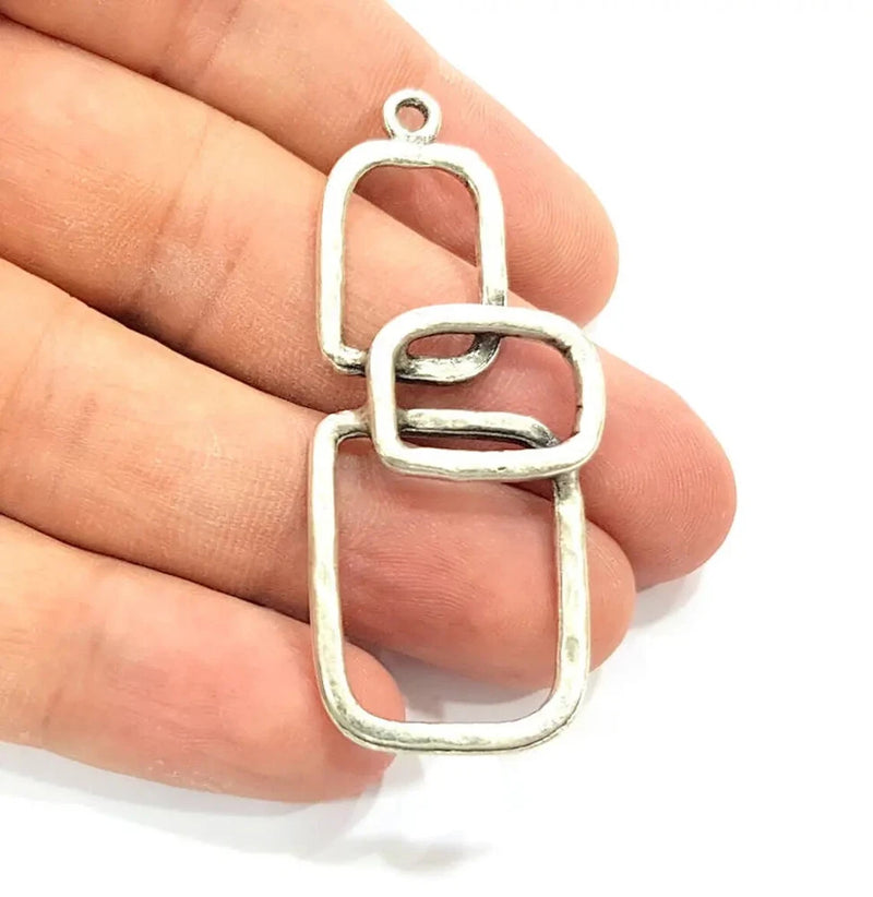 Square Dangle Geometric Pendant Antique Silver Plated jewelry Accessories Charms