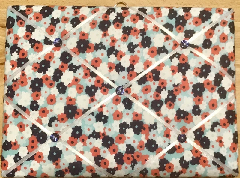 French Bulletin Board Photo Memo Aqua Blue Coral White Floral Print 9 x 12 inch Model