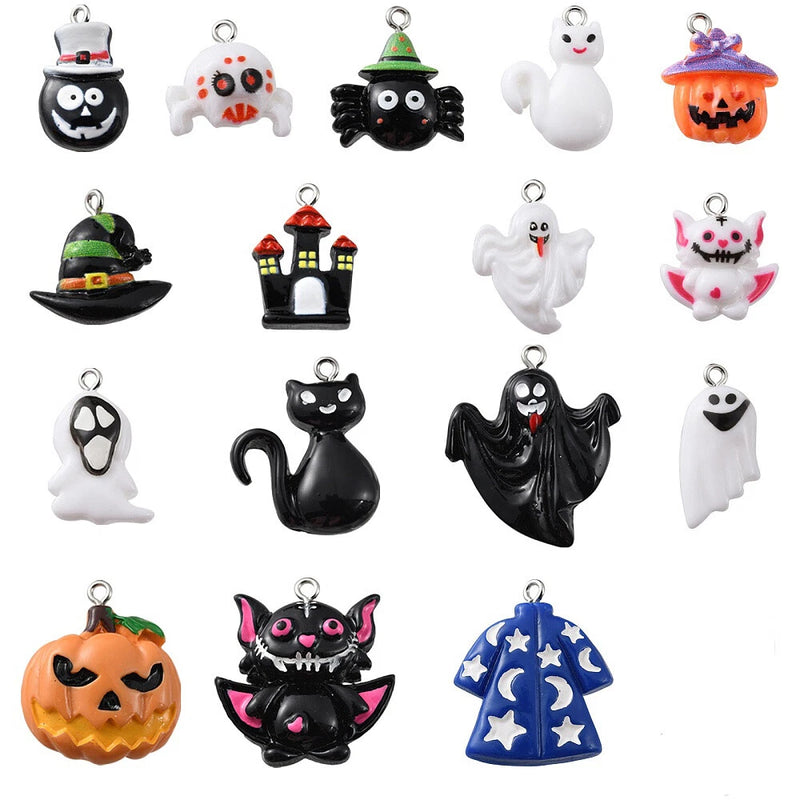 34x Halloween Spider Pumpkin Hat Bat Skull Charms Pendant for DIY Jewelry Making Charms