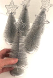 BUY 1-4 Vtg Tin Wire Xmas Silver Glitter BOTTLE BRUSH Tree Star Figurine DISPLAY Model