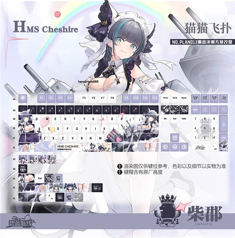 Azur Lane HMS Cheshire Keycaps PBT Dye-sub Anime 130 Keys for Cherry MX Keyboard Model