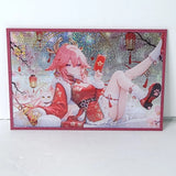 Yae Miko White Neko Red Glitter Waifu Card Anime Girl Wall Art Oversize Board A5 Model