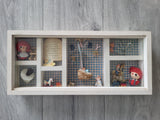 Vintage Shadow Box/ Diorama Display Case Baby Raggedy Ann Pacifier Figurines Model