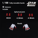 for MG 1/100 Unicorn Unassembled Model White Clear Red Action Hand Palm G +Joint Model