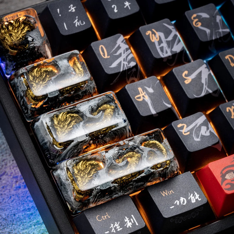Custom Resin Black and Gold ¡°Divine Dragon¡±  Keycaps for Mechanical Keyboards Model
