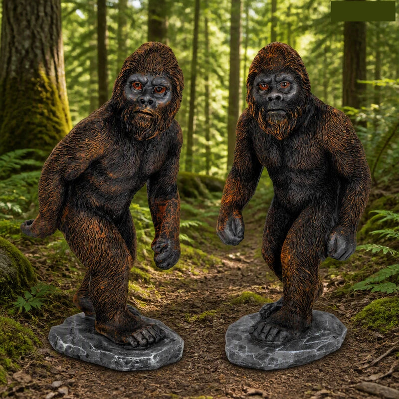 NEW 2pc 6" Bigfoot Sasquatch Statue Figurine Cryptid Foraging Resin Decor Set Model