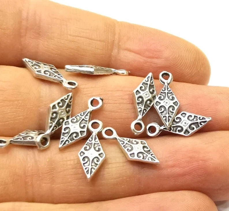 20 Pcs Silver Charms Antique Silver Plated Charms Double sided (16x6mm) G16804 Charms
