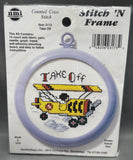 Counted Cross Stitch Kit 3173 Take Off Airplane Stitch N Frame NOS Blue Frame Model