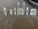 SWAROVSKI Crystal City Figurines W/ Display Mirror - 3 Trees, Tower And 2 Houses Model