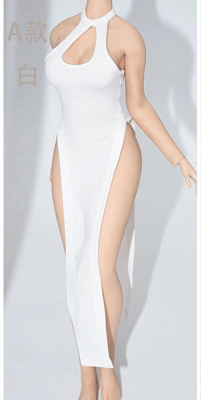 1/6 Scale White Ice Silk Cheongsam Skirt Clothes Model Fit 12'' Female PH Figure Model