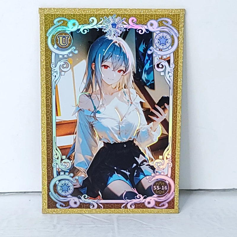 Blue Hair Red Eyes Premium Waifu Card Anime Girl Art Oversized Board A6 Model