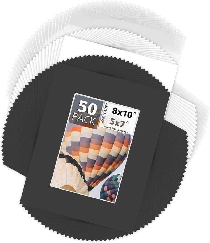 Mat Board Center, Pack of 50, 8x10 for 5x7 Black Picture 50 8x10, Model