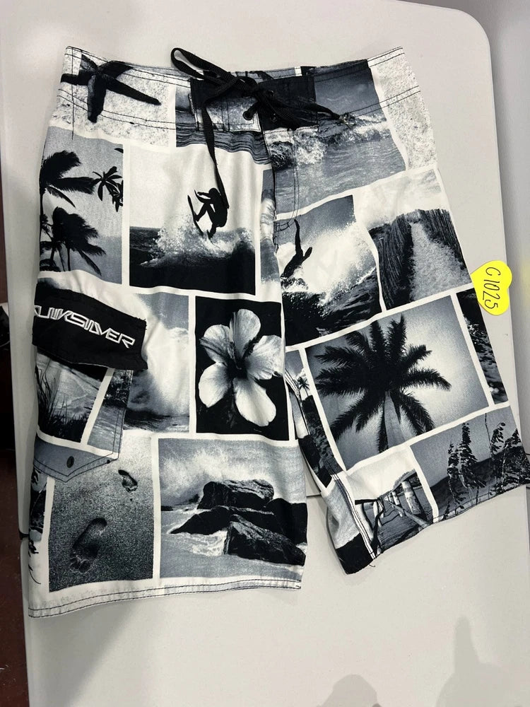 Quicksilver Photo Collage Print Swim Board Shorts Black White Size 32 Model