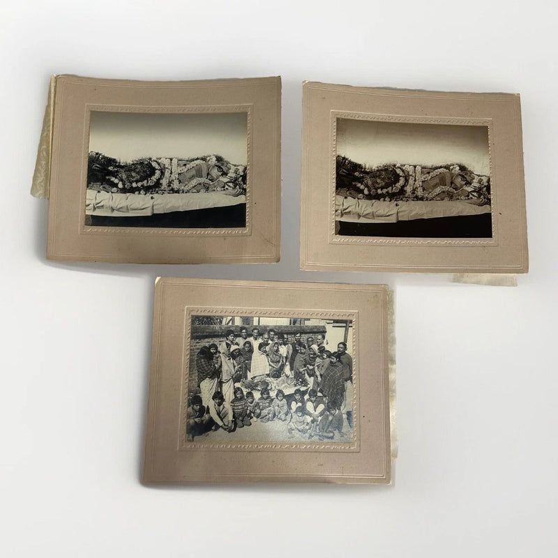 3 Vintage Board Mounted Photos  - Post Mortem Family Viewing India Death Funeral Model
