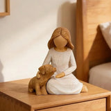 Hand-Painted Willow Sculpture Resin Craft, Girl Holding Dog Statue Model