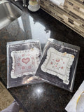 Vtg 2 Old Mill Needlecrafts Candlewicking pillow kits Heart and Flowers 14x14 Model