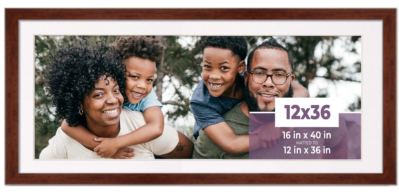 12x36 Frame Walnut With White Picture Mat For 12x36 Photo - Walnut 16x40 Frame T Model