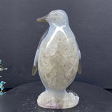 2.53LB Natural Agate Hand Carved Penguin Figurine, Cute Crystal Animal Statue Model