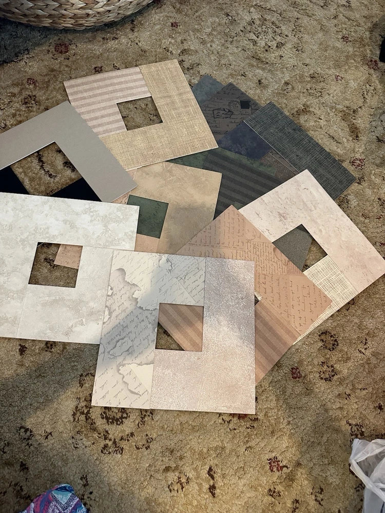 Lot of Decorative Picture Frame Mat Boards, Square Window Openings, Assorted Model