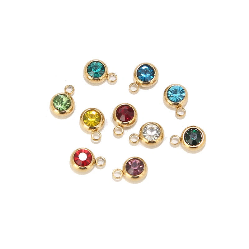 50pcs/lot Stainless Steel 6mm Birthstone Charms Pendants for DIY Jewelry Making Charms