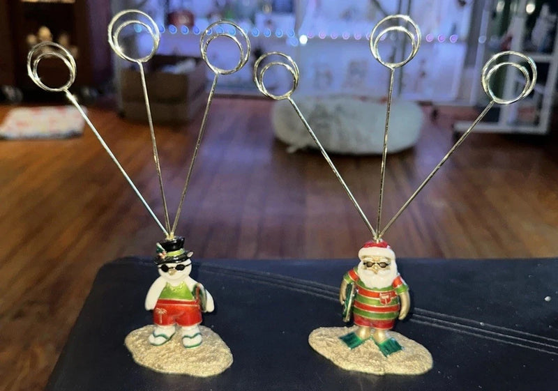 Set Of 2 Metal Enameled Nautical Surfing Santa And Snowman Card/Photo Holders Model