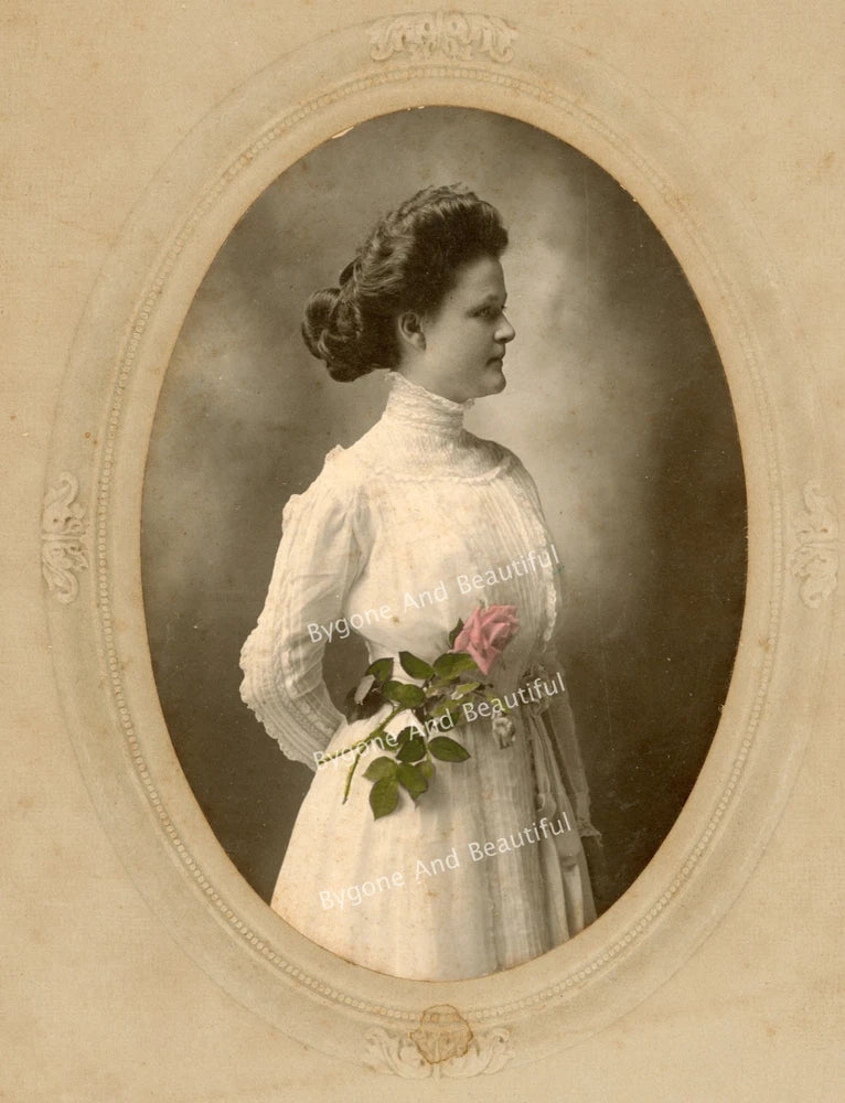 Beautiful Woman Tinted Rose Identified Verna Jameson Ghost Image On Back Model