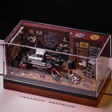 Garage Diorama with Lights, Miniature Repair Shop Scene Model for Display 1/64 Model