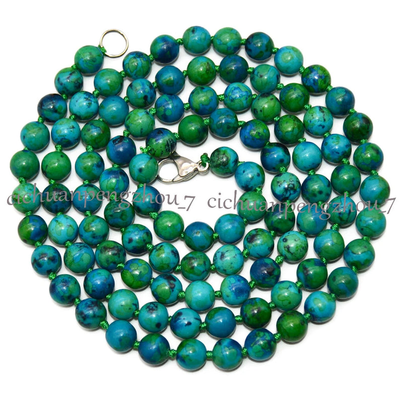 Natural 6/8/10/12mm Green Azurite Chrysocolla Round Gems Beaded Jewelry Necklace Charms