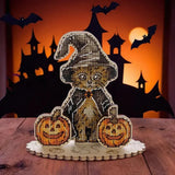 DIY Cross-stitch embroidery kit on wood Halloween Red Cat Craft gift Model
