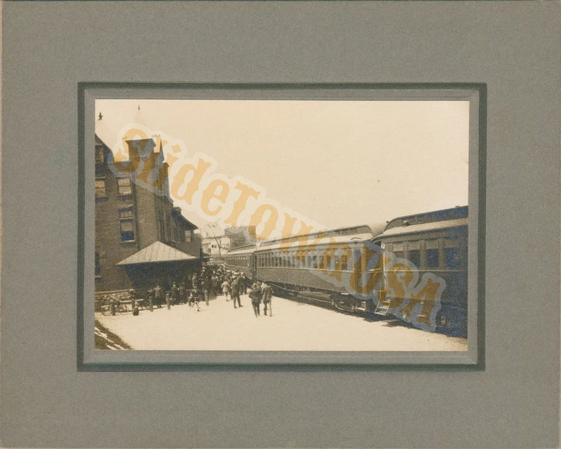 Antique RR Railroad Train Station Photo on Board Cabinet Card 5" x 4" Model