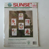 1989 Sunset 6 Snowman & Friends Ornaments Counted Cross Stitch Kit #18305  NOS Model