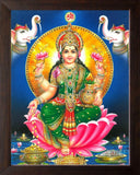 Maa Laxmi Showering Money with Pair of Elephant Religious Print In Wooden Frame Model