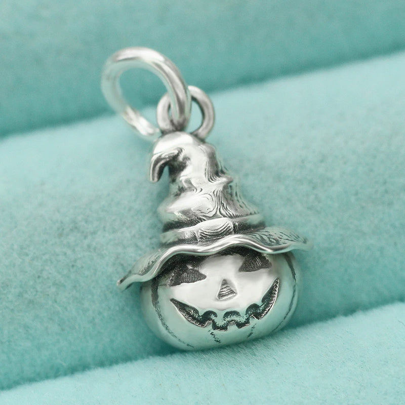 Pumpkin Wizard Witch Hat Charm Pendant Dangle  In 925 Sterling Silver Halloween Charms