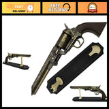 Decorative 13" Western Revolver with Stand - Ornate Engravings, Collectible Cosp Model