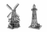 SET of 2 Fascinations Metal Earth Lighthouse & Windmill 3D Steel DIY Model Kits Model