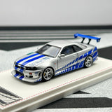 FH 1/64 Skyline GTR R34 FNF Silver Blue Diecast Car Model Model