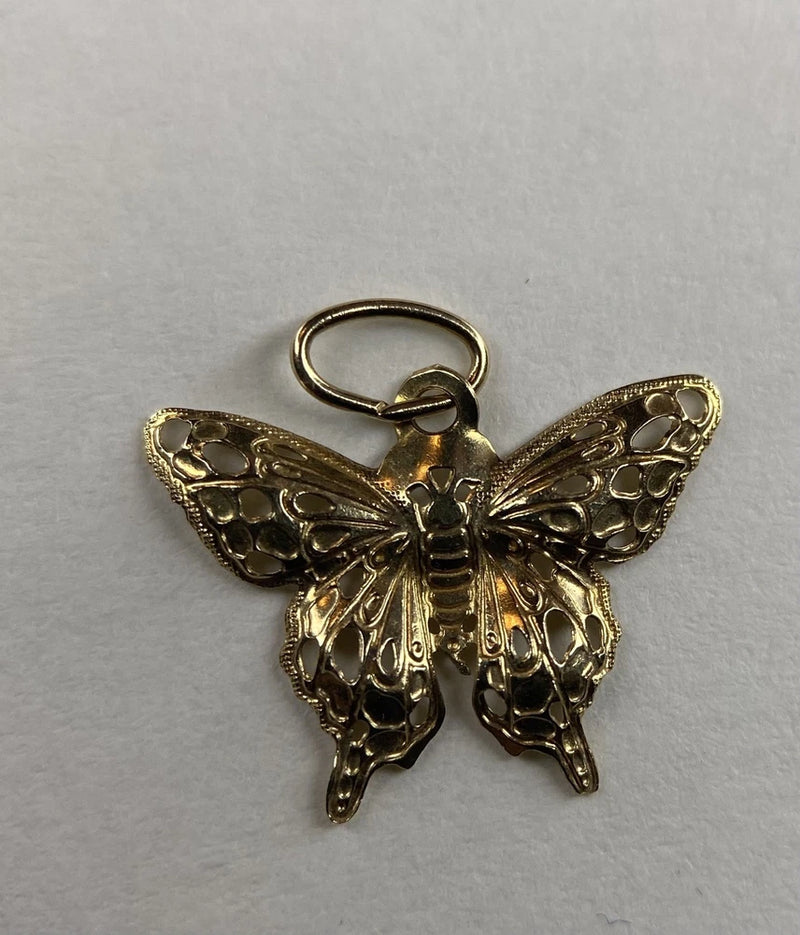 BEAUTIFUL 14K YELLOW GOLD ORNATE BUTTERFLY CHARM Charms