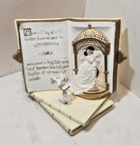 Vtg Ceramic Bride and Groom Record White with Gold Trim on a Book With Bird Model