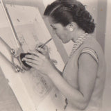 Young Woman Drafting At Drawing Board In Quiet Studio Work Scene Vintage Photo Model