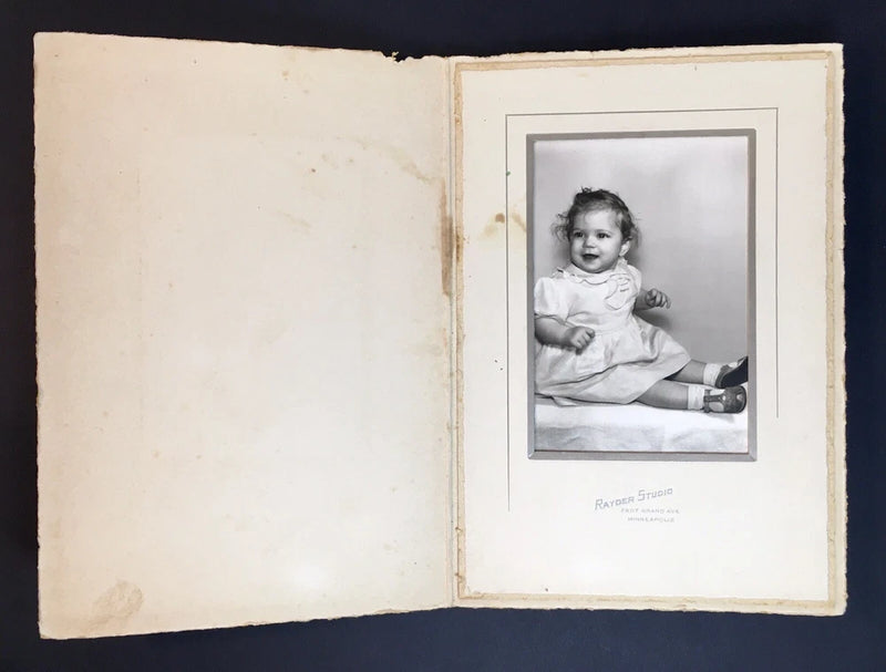 Vintage Photo on Board Folder Adorable Baby Toddler Girl Rayder Studio MN Model