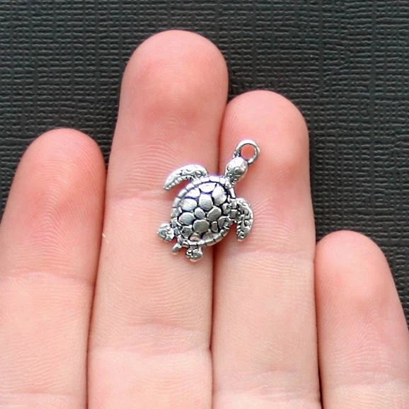 BULK 50 Turtle Charms Antique Silver Tone - SC2295 Charms