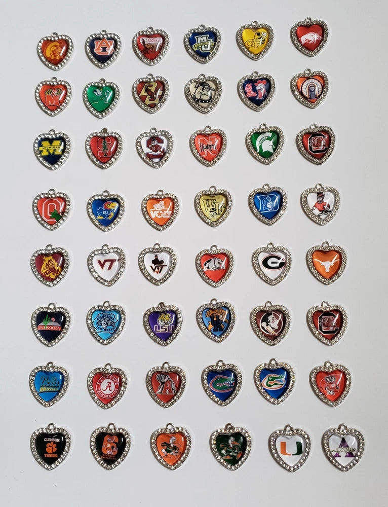 Sale 2-4 pcs Heart shape charms of SEC, NCAA College Football, Basketball teams Charms