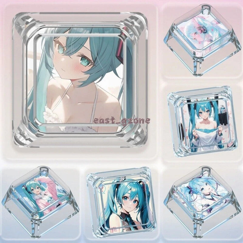 Hatsune Miku Anime Transparent Backlit Though Clear Keycaps for MX Keyboard #63 Model