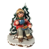 Hubrig Vintage Figurine Skier Winter Scene Red Green Hand Painted Wood Germany Model